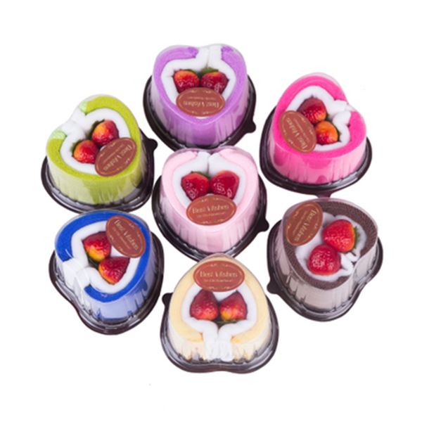 

50sets 100pcs towel cake shape packaging face towel wedding party birthday present handkerchief heart-shaped gift