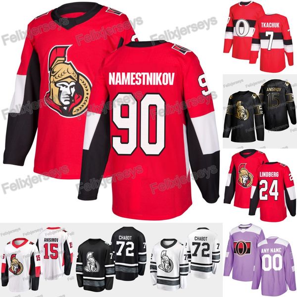 

90 vladislav namestnikov ottawa senators thomas chabot jean-gabriel pageau joey daccord oscar lindberg anders artem anisimov jersey, Black;red