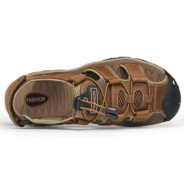 

2020 new explosion models layer leather sandals mens extra large sports outdoor mountaineering sandals mens sandals leather, Black