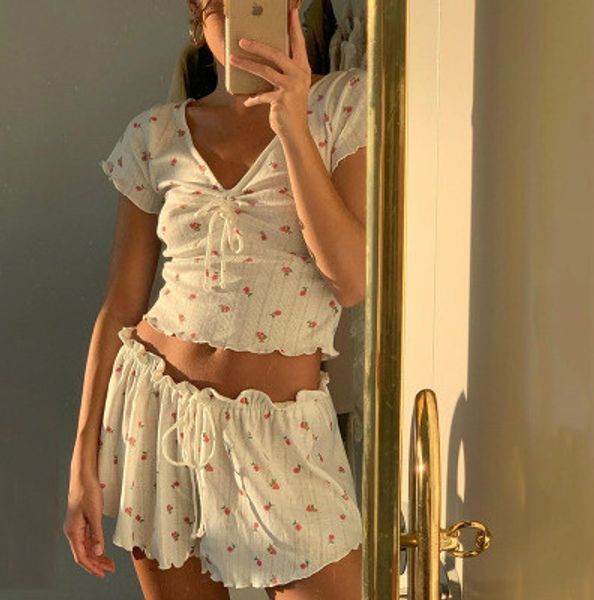 

womens clothing 2 piece set fashion stylist summer new short-sleeved shirt straps waist loose shorts suit women fashion sleepwears, Black;red