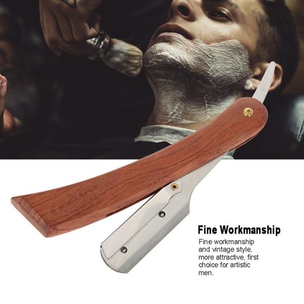 

stainless steel straight edge razor folding shaver knife barber safety razor wooden handle face hair eyebrow beard shaving tools