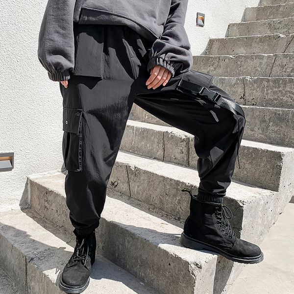 

большой карман cargo pants мужские хип-хоп уличная черный мода весна брюки 2020 человек женщины багги бегуны брюки, Black