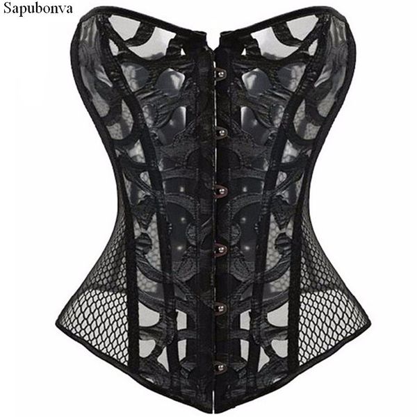 

sapubonva corsets and bustiers plus size mesh black white brocade lingerie corselet overbust lace up clubwear korse6xl