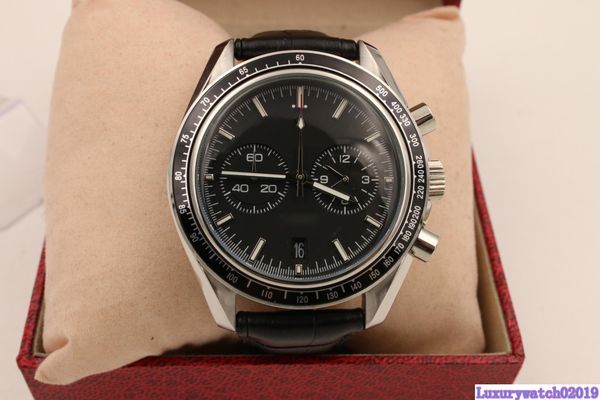 

master stainless black moonwatch co axial chronograph quartz movement men watches leather strap sports wristwatches, Slivery;brown