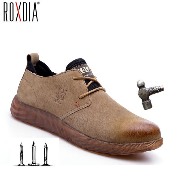

roxdia brand pig skin steel toecap men women safety boots plus size 37-45 spring autumn casual lightweight work shoes rxm121, Black