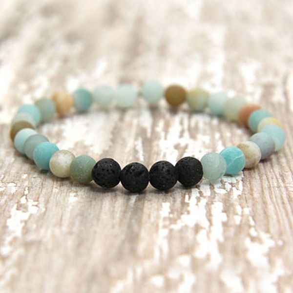 

essential oil diffuser jewelry popular 6mm matte amazonite beaded stretchy bracelet mala wrist gift lava bracelet unisex, Golden;silver