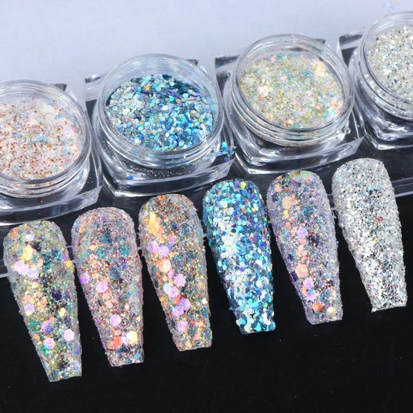 

6 box блеск хлопья nail art украшение русалка блестки порошки набор 3d charm nail designs польских блестки аксессуары la1539-19, Silver;gold