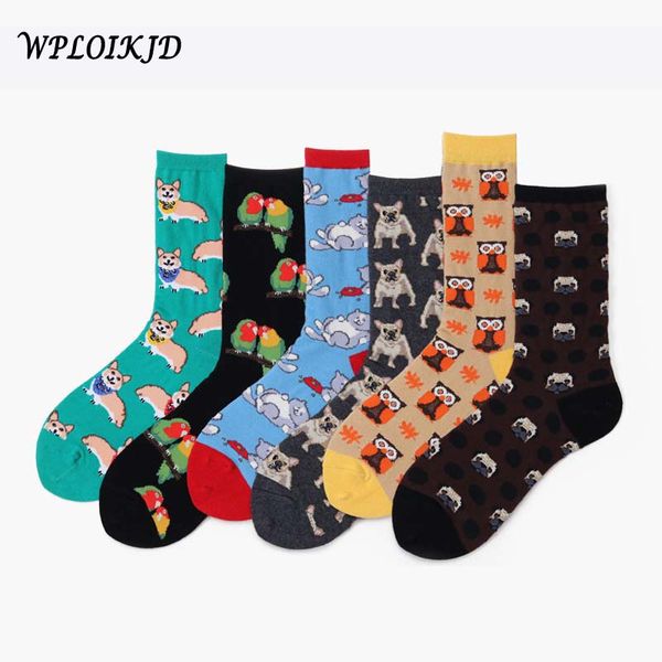 

happy creative family harajuku women socks pug animals novelty casual funny socks japanese jacquard meias chaussette femme, Black;white