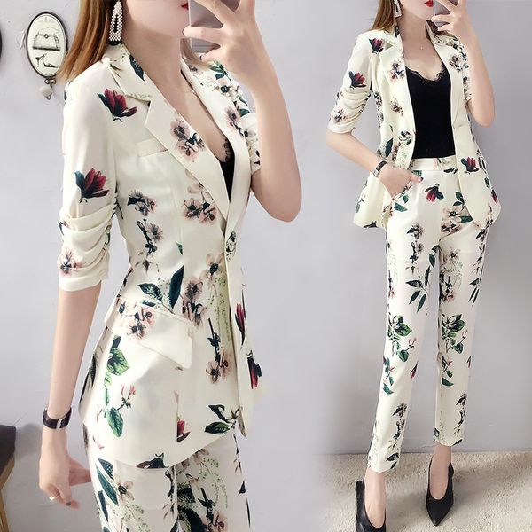 

женские костюмы 2019 лета нового стиль шлиф маленького костюм костюм женская корейская версия мода брюки из двух частей, White;black