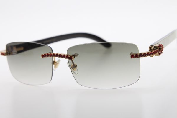 

2020 новый горячий 3524012 красный бриллиант белый внутри черный рог буйвола солнцезащитные очки мужчины красный камень унисекс очки моды бр, White;black