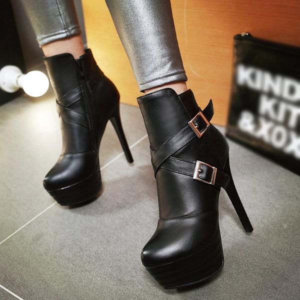 

lapolaka plus size 44 2020 dropship women shoes woman cross-belt platform party super high heels ankle boots female, Black