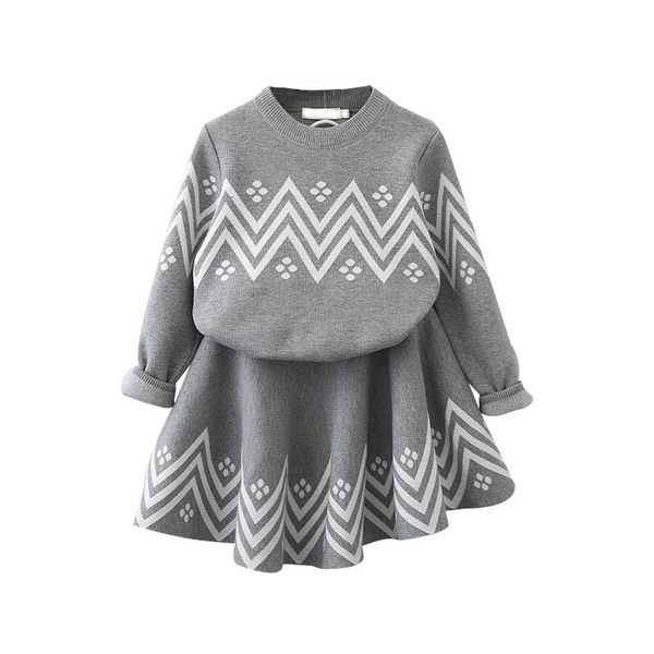 

girls dress 2019 winter geometric pattern dress long sleeve girls clothes coat+ tutu sweater knitwear 2pcs, Red;yellow