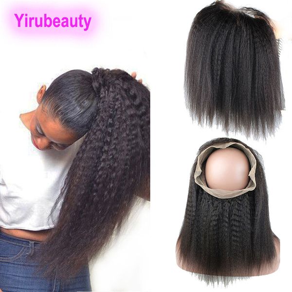 

kinky straight 360 lace frontal peruvian human hair 10-24inch frontals baby hair non-processed closure, Black;brown