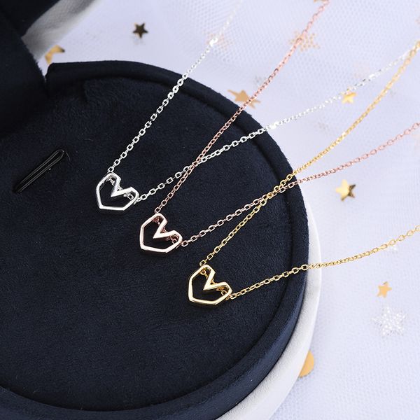 

s925 sterling silver small fresh hollow love lady necklace simple fashion heart pendant collarbone chain light luxury jewelry