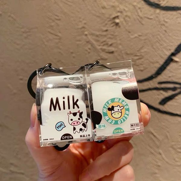 

творческий молочная корова молоко напитки акриловые keychain фрукты молоко перемещение жидкое брелки дрейфа декомпрессия ключевых бутылки юв, Silver
