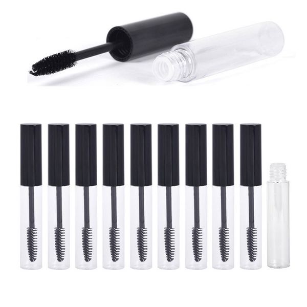 

10ml clear plastic empty mascara tube empty refillable eyelash liquid vial bottle with black cap makeup tools