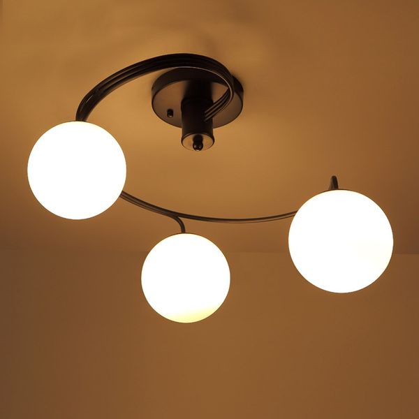 Modern Black Metal Globe Glass Lampshade Semi Flush Mount