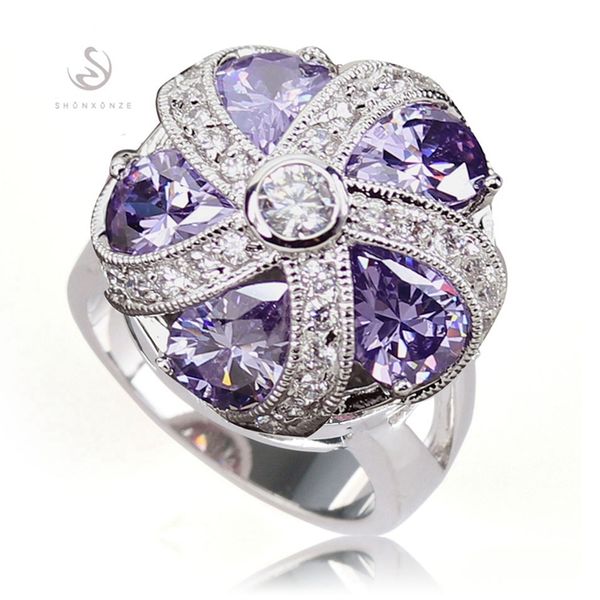 

shunxunze the new listing engagement wedding rings jewelry & accessories for women purple cubic zirconia rhodium plated r449 size 6 7 8 9, Silver