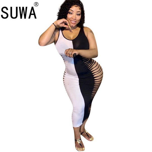 

очень сексуальный выдалбливают дизайн леди бак платье моды черный / белый лоскутное платье клуба сексуальный ремень ножны, Black;gray