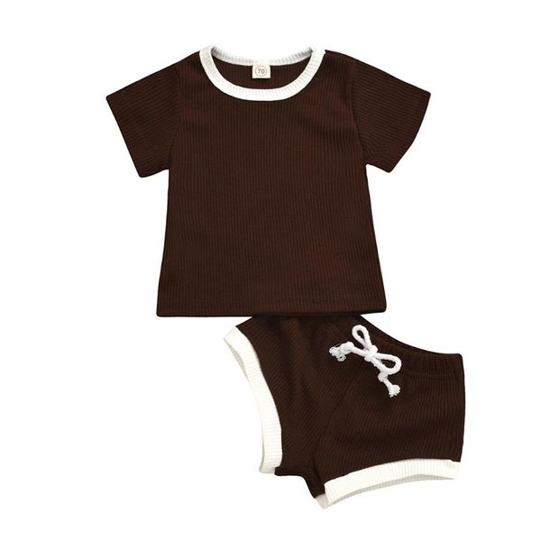 

clothing sets kancoold baby solid color short-sleeved striped pit strip t-shirt + elastic rope bow tie shorts suit, White