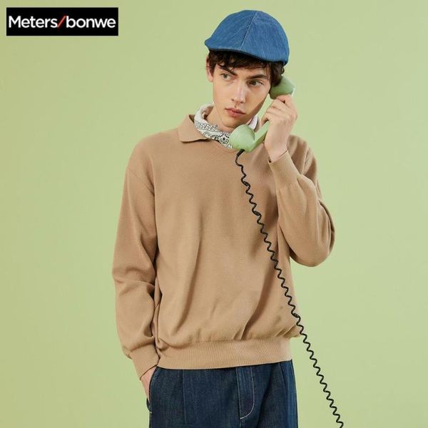 

metersbonwe бренд вязаный свитер мужчины 2020 весна осень мода с длинным рукавом вязаный мужской хлопок свитер лацкан пуловер, White;black