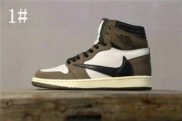 

2020 new 1 retro high og ts sp qs travis scott cactus jack men/women/kids basketball shoes 1s white red youths big boy sneakers, Black