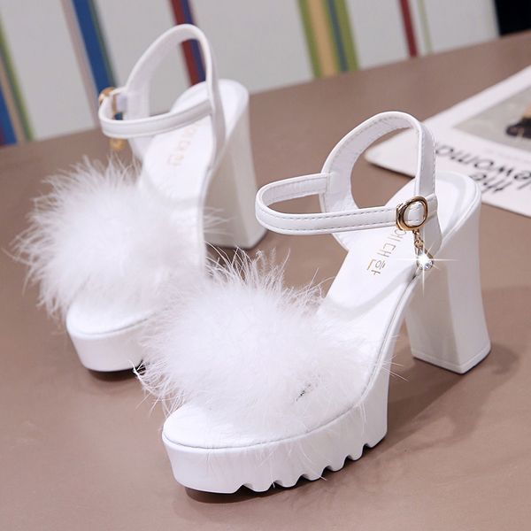 

rubber thick heels platform super high heels women pumps shoes women summer peep toe wedding party shoes for sandals, Black