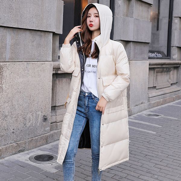 

down jacket women's mid-length over-the-knee slimming 2019 korean-style dongdaemun new style winter women's coat down jacket, Black;white