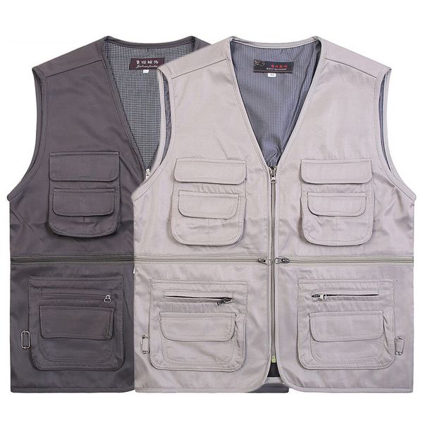 

more than 2020 men vest pocket tooling vest thin loose v-neck vests, Black;white