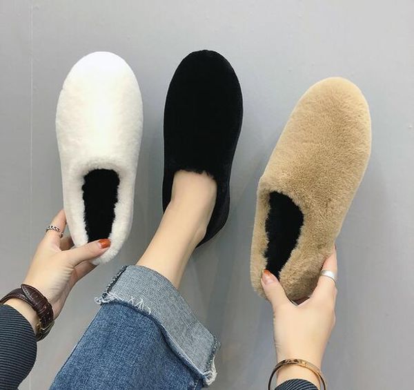 

fur single shoes 2019 women's shoes winter shallow mouth suede flat peas plus velvet student fashion casual lazy shoes, Black