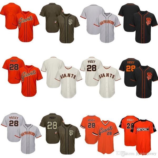 

men women youth giants jerseys 28 posey jersey baseball jersey black cream grey gray orange green salute to service players weekend all-star