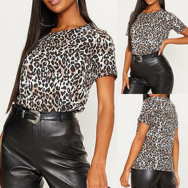 

2019 new style print leopard fashion women's summer beach short sleeve t-shirt slim casual sports, White