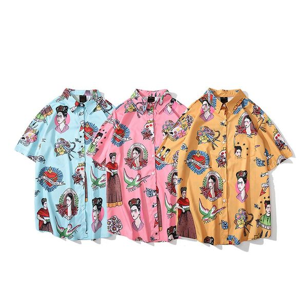 

casual male hawaiian shirts 2019 men's summer print turn-down collar slim fit short sleeve shirt blouse -2xl, White;black