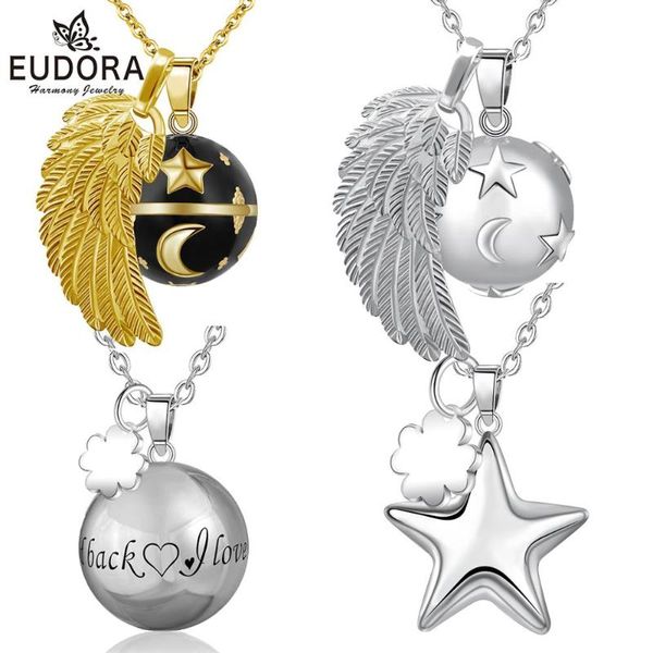 

eudora 20mm angel wing star harmony bola ball pendant necklace pregnancy ball jewelry chime bola mother's guardian angel gift, Silver