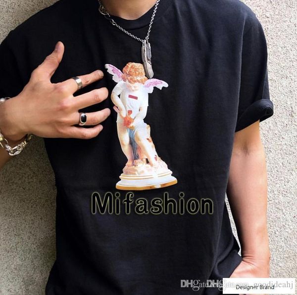 

19ss сша мода высокого качество лето box логотип купидон angel статуя tee скейтборд mens конструктора тенниска женщины street luxury повседн, White;black