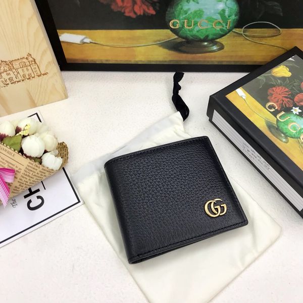 

letter genuine leather men short wallet with box classic lattice key card holders women coin wallet 11-9 cm 428725, Black