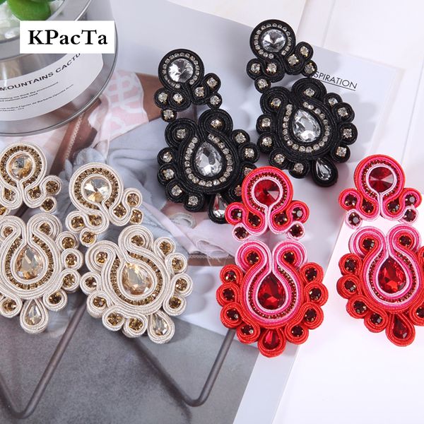 

kpacta fashion soutache long earring jewelry women crystal handmade drop earring ethnic style clothing boucle d'oreille femme, Silver