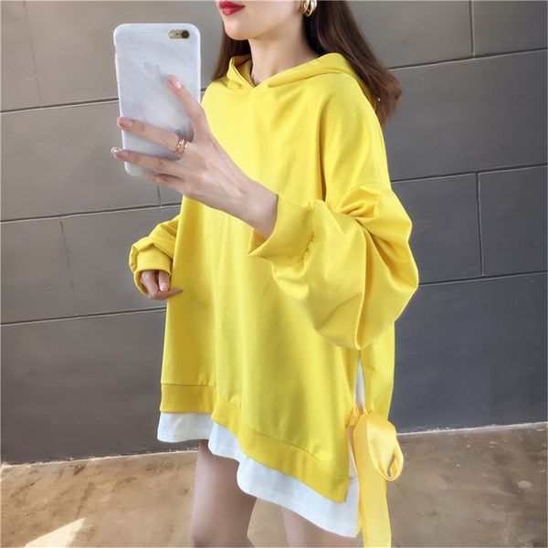 

hoodies sweatshirts women casual loose solid patchwork v-neck hoodie pullover sweatshirt sudadera mujer, Black