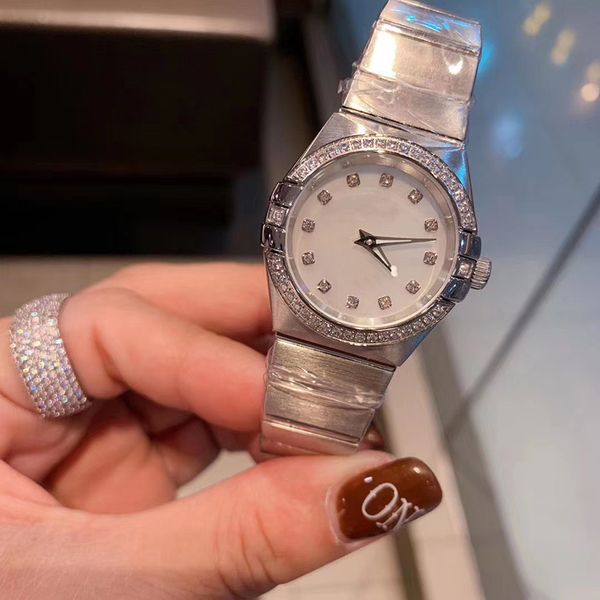 

limited edition brand quartz movement watch 28mm women constellation silver case white dial stainless band female clock montre homme, Slivery;brown
