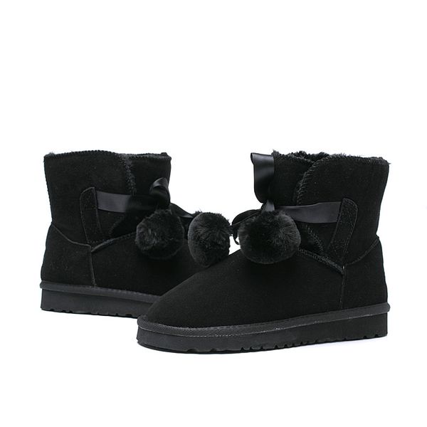 

2019 new women boots wgg australia classic snow booties bailey hairball bow tie ankle knee womens girls luxury designer winter boot 36-41, Black