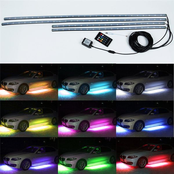 

4pcs rgb led under car glow underbody system neon lights kit w/sound and control 60cm+90cm