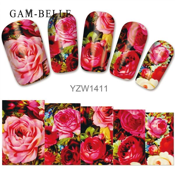 

gam-belle 1pcs nail sticker flower butterfly rose/lily/peony water transfer decals for nail art sliders set foils decoration, Black