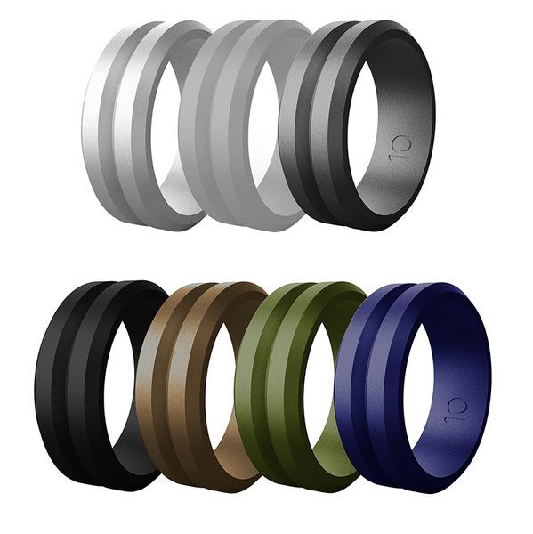 

silicone wedding rings for men middle engraved line rubber engagement bands finger rubber band active sport gym rings, Silver