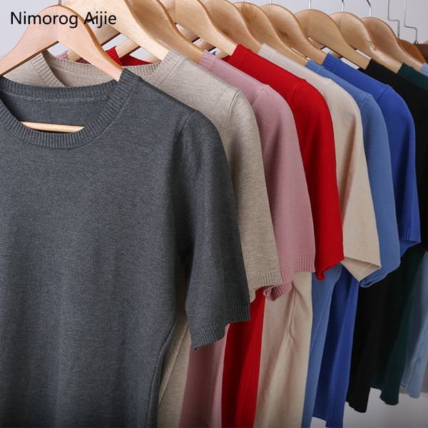 

2019 new women sweaters short sleeve fashion round neck women cashmere sweater knitted pullover plus size sweter, White;black