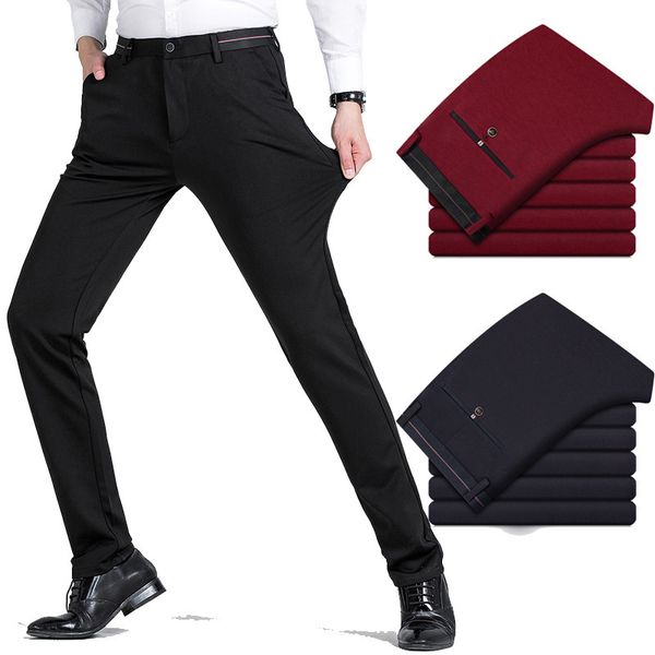 

new spring autumn men's casual pants elastic youth business suit trousers stretch fabrics male slim long dress pencil pants, Black