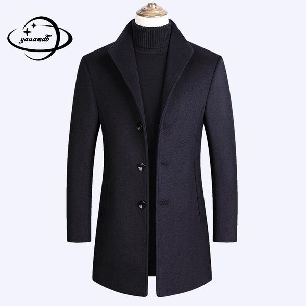 

mens wool coats winter male blends jackets clothing turn-down collar long solid single breasted man outerwear clothes y102, Black