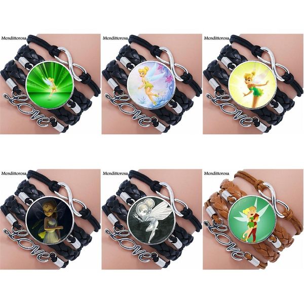 

elegant fairy angel glass cabochon multilayer black/brown leather bracelet bangle for women girls handmade, Golden;silver