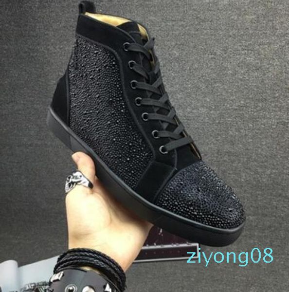 

wholesale 2019 men women rhinestone high shoes famous designer brand red bottom sneakers mens shoes with box z08, Black