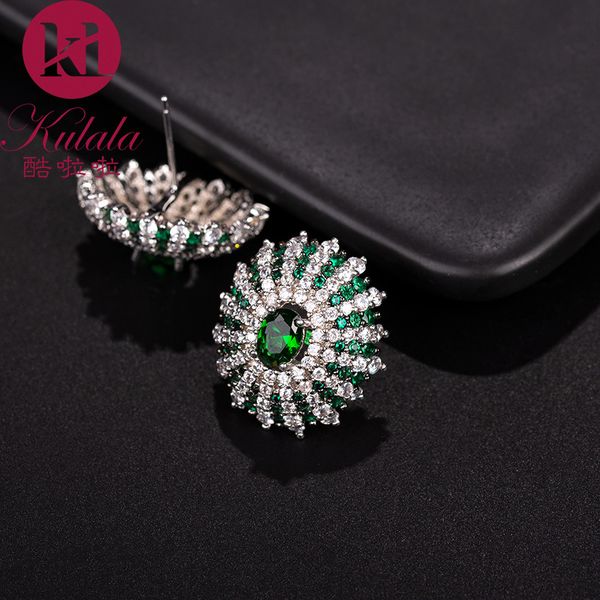 

european and american exaggerated luxury ladies party with green cubic zirconia earrings and platinum plated earrings accessories, Golden;silver