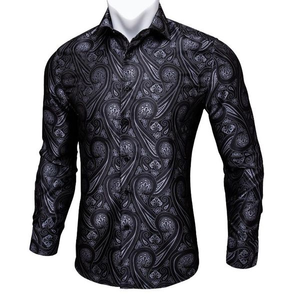 

barry.wang black paisley floral silk shirts men autumn long sleeve casual flower shirts for men designer fit dress shirt bcy-04, White;black